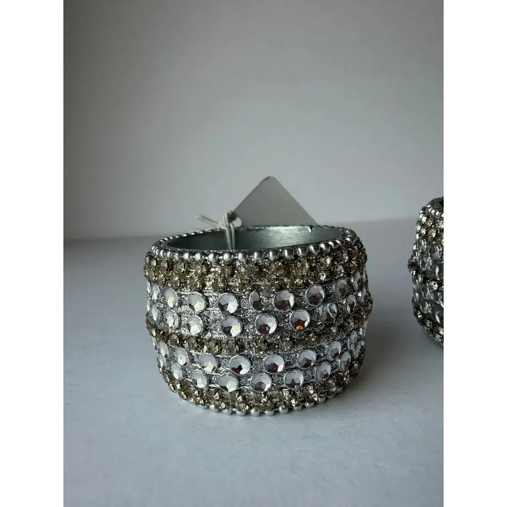 Pier 1 Jeweled Rhinestone Napkin Rings Silver Champagne Set of 4